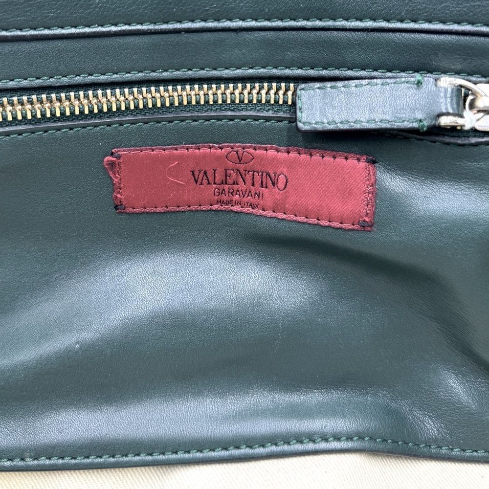 Auth Valentino Garavani Forest Green Leather Rockstud 2way Trapeze Shopper Tote - Picture 14 of 16